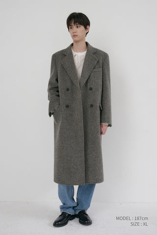 UNISEX LOOSE DOUBLE-BREASTED COAT GREY HERRINGBONE