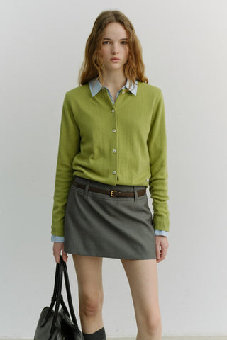 ESSENTIAL CREWNECK KNIT CARDIGAN OLIVE GREEN