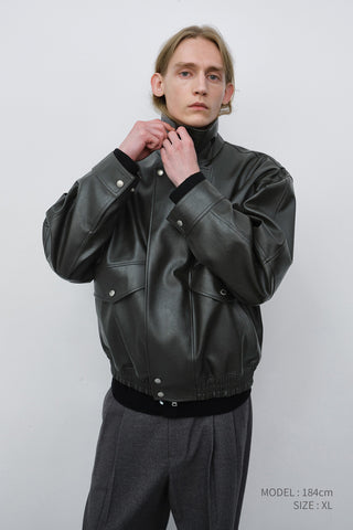 UNISEX CROPPED ALTER-LEATHER BLOUSON GREYISH KHAKI