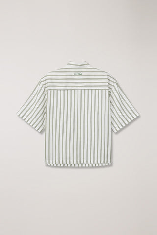 CROPPED OPEN COLLARED STRIPED SHIRT GREEN STRIPE