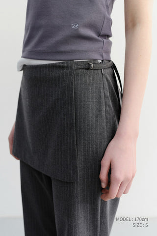 SKIRT LAYERED SLIM PANTS CHARCOAL GREY STRIPE
