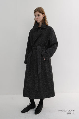 UNISEX RELAXED DOUBLE-BREASTED ROBE COAT CHARCOAL TWEED