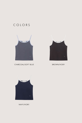 2-TONE TRIM SLEEVELESS TOP NAVY IVORY