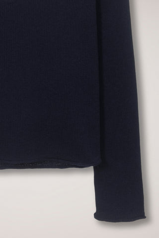 BUTTONED ROUND-NECK KNIT TOP NAVY