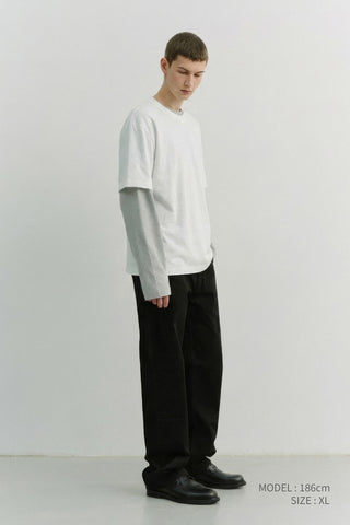 UNISEX LAYERED SET-UP T-SHIRT OFF WHITE MELANGE GREY