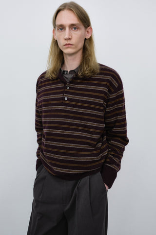 UNISEX COLLARED STRIPED SWEATER BROWN