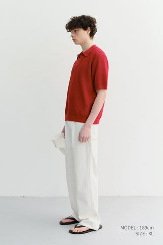 UNISEX CHUNKY POLO KNIT RED