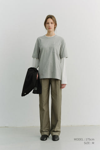 UNISEX LAYERED SET-UP T-SHIRT MELANGE GREY OFF WHITE