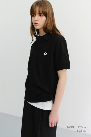 UNISEX LEATHER LOGO POLO SHIRT BLACK