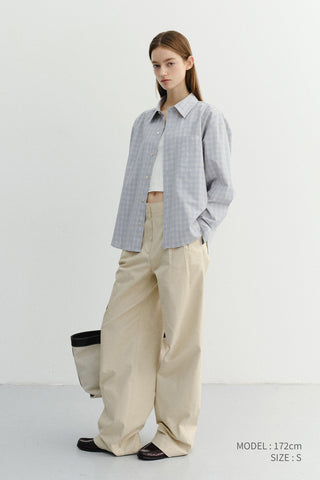 UNISEX CROPPED CHECKED SHIRT SOFT BLUE CHECK
