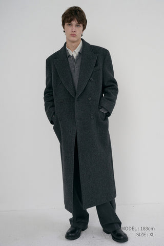 UNISEX TAILORED DOUBLE-BREASTED COAT CHARCOAL GREY PATTERN