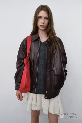 UNISEX OVERSIZED VINTAGE LEATHER BLOUSON BROWN