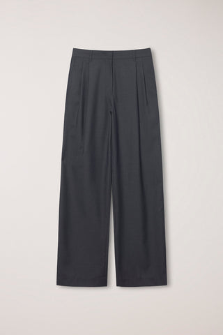 SUMMER DOUBLE PLEATED CHINO SLACKS CHARCOAL GREY