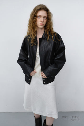 UNISEX ALTER-LEATHER ZIP-UP BLOUSON BLACK