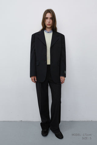UNISEX REFINED MASCULINE WOOL BLAZER BLACK