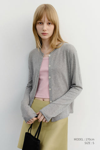 SUMMER ESSENTIAL CREWNECK CARDIGAN MELANGE GREY