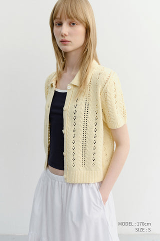 COLLARED HALF SLEEVE CARDIGAN BUTTER