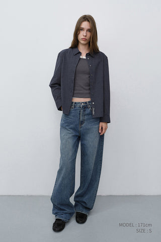 ESSENTIAL SLIM CHECKED SHIRT BLUE NAVY
