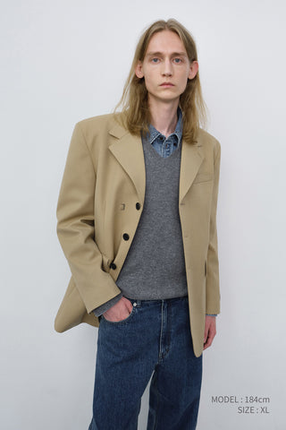 UNISEX REFINED MASCULINE WOOL BLAZER CARAMEL BEIGE