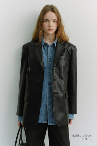 UNISEX 3 BUTTON ALTER-LEATHER BLAZER BLACK
