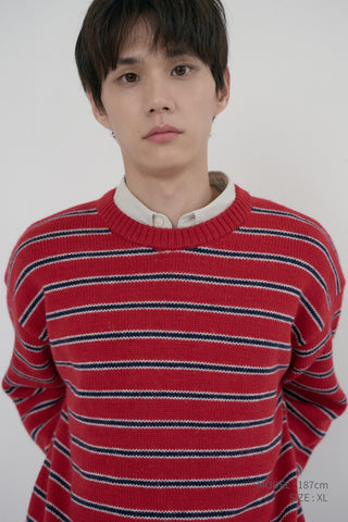 UNISEX STRIPED CHUNKY SWEATER RED