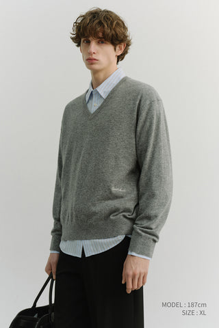 UNISEX SOFT V-NECK SWEATER MELANGE GREY