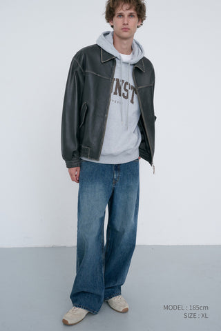UNISEX REFINED LEATHER BLOUSON BRUSHED BLACK