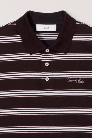 UNISEX MULTI STRIPE COLLARED T-SHIRT BROWN STRIPE