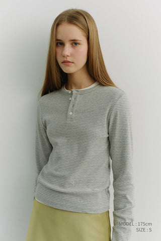 UNISEX HENLEY-NECK T-SHIRT GREY STRIPE