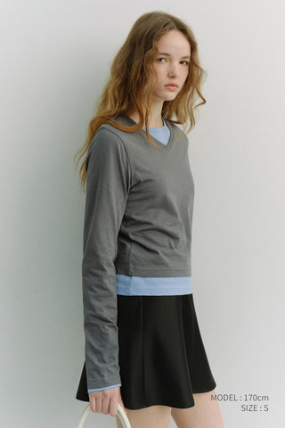ESSENTIAL PETIT V-NECK T-SHIRT CHARCOAL GREY