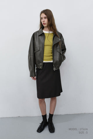 UNISEX CROPPED ALTER-LEATHER BLOUSON GREYISH KHAKI