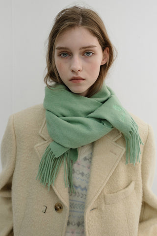 FRINGED CASHMERE MUFFLER SOFT GREEN