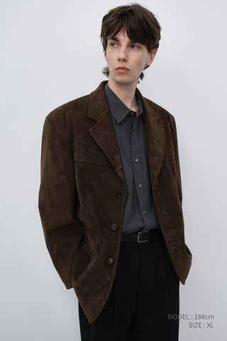 UNISEX RELAXED ALTER-SUEDE HALF JACKET BROWN