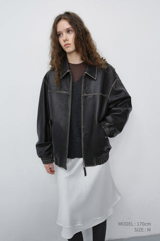 UNISEX REFINED LEATHER BLOUSON BRUSHED BLACK