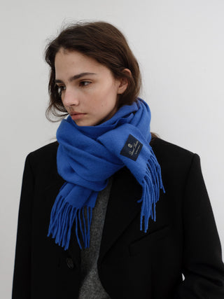 FRINGED CASHMERE MUFFLER KOVALT BLUE