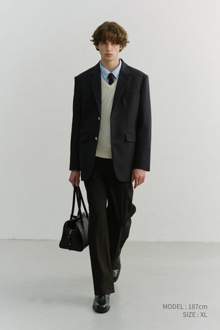 UNISEX 2 BUTTON WOOL BLAZER NAVY