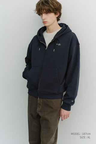 UNISEX CROPPED ZIP-UP HOODIE NAVY