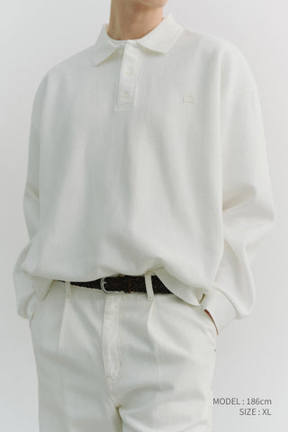 UNISEX LEATHER LOGO COLLARED T-SHIRT WHITE