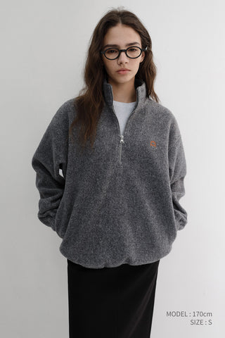 UNISEX HALF ZIP-UP FLEECE SWEATSHIRT MELANGE GREY