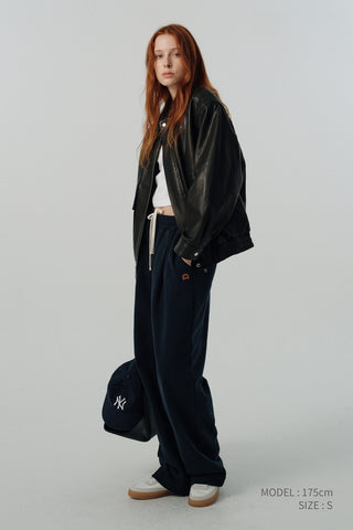 UNISEX LEATHER LOGO WIDE SWEAT PANTS FRENCH NAVY
