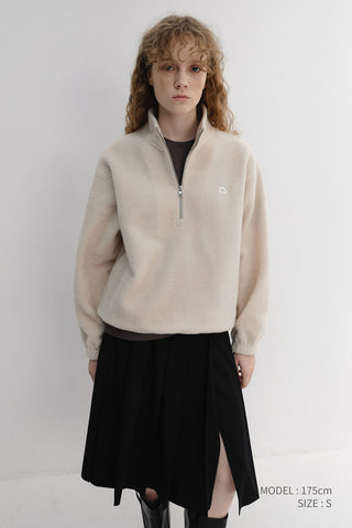UNISEX HALF ZIP-UP FLEECE SWEATSHIRT CREAM