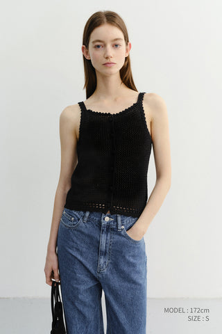 CROCHET BUSTIER KNIT TOP BLACK