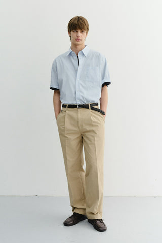UNISEX OVERSIZED HALF SLEEVE STRIPED SHIRT SOFT BLUE STRIPE