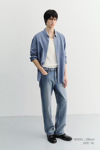 UNISEX SEERSUCKER BD SHIRT BLUE CHECK