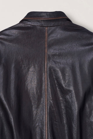 UNISEX STAND COLLARED LEATHER BLOUSON BRUSHED BROWN