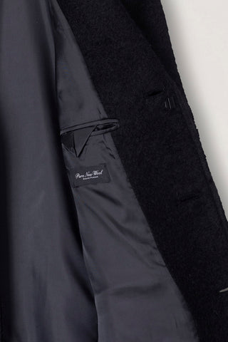 UNISEX 2-WAY 3 BUTTON BOUCLE WOOL COAT BLACK