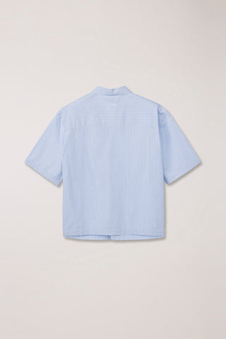 CROPPED OPEN COLLARED STRIPED SHIRT SOFT BLUE STRIPE