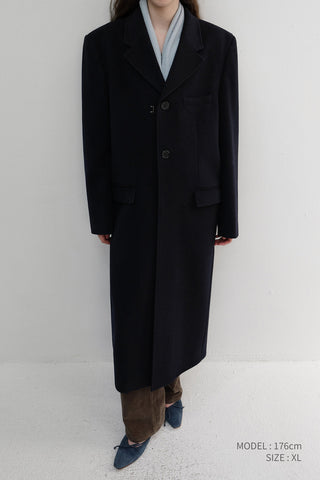 UNISEX 2-WAY 3 BUTTON CASHMERE COAT NAVY