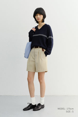 DOUBLE PLEATED BERMUDA SHORTS BEIGE