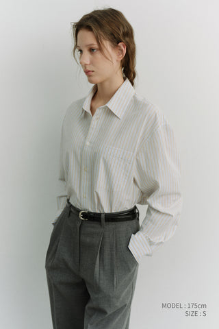 UNISEX OVERSIZED STRIPED SHIRT BEIGE STRIPE